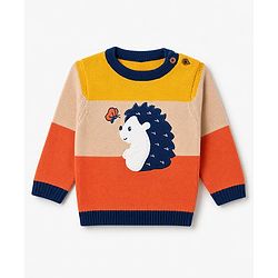Babyhug 100% Cotton Knit Full Sleeves Animal & Butterfly Embroidered Sweater Set With Cap - Navy Blue