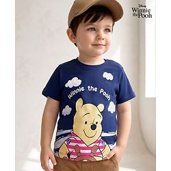Babyhug Disney Cotton Knit Half Sleeves T-Shirt With Winnie The Pooh Graphic - Navy Blue