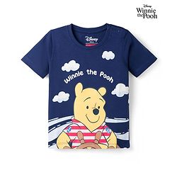 Babyhug Disney Cotton Knit Half Sleeves T-Shirt With Winnie The Pooh Graphic - Navy Blue