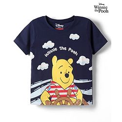 Babyhug Disney Cotton Knit Half Sleeves T-Shirt With Winnie The Pooh Graphic - Navy Blue