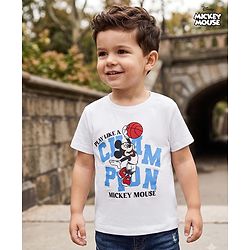 Babyhug Disney 100% Cotton Knit Half Sleeves T-Shirt With Mickey Mouse Graphic - White