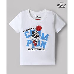 Babyhug Disney 100% Cotton Knit Half Sleeves T-Shirt With Mickey Mouse Graphic - White