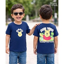 Babyhug Disney Cotton Knit T-Shirt Half Sleeve Round Neck Winnie The Pooh Graphic Navy Blue 3-6 Months