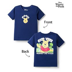Babyhug Disney Cotton Knit T-Shirt Half Sleeve Round Neck Winnie The Pooh Graphic Navy Blue 3-6 Months