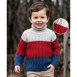Babyhug Knit Full Sleeves Pullover Sweater Cable Knit Design - Red