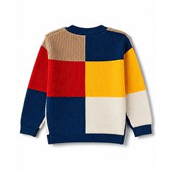 Babyhug Knit Full Sleeves Sweater Set With Block Design - Navy Blue
