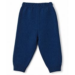 Babyhug Knit Full Sleeves Sweater Set With Block Design - Navy Blue