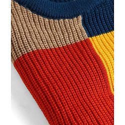 Babyhug Knit Full Sleeves Sweater Set With Block Design - Navy Blue