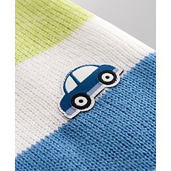 Babyhug Knitted Full Sleeves Striped & Car Designed Sweater Set - Blue