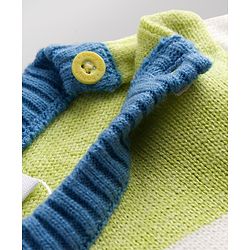 Babyhug Knitted Full Sleeves Striped & Car Designed Sweater Set - Blue