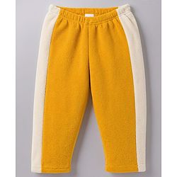 Babyhug Fur Full Sleeves Hooded Sweat Jacket & Lounge Pant Set with Cut & Sew & Colour Block Design - Mustard & Cream