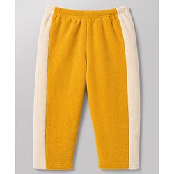 Babyhug Fur Full Sleeves Hooded Sweat Jacket & Lounge Pant Set with Cut & Sew & Colour Block Design - Mustard & Cream