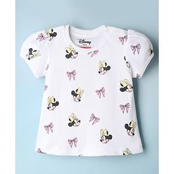 Babyhug Disney Cotton Knit Half Sleeves T-Shirts with Minnie Mouse Print Pack of 2  - White & Yellow