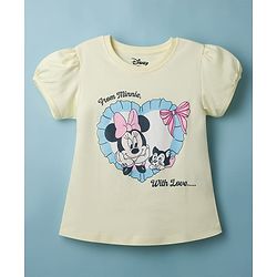 Babyhug Disney Cotton Knit Half Sleeves T-Shirts with Minnie Mouse Print Pack of 2  - White & Yellow