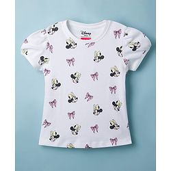 Babyhug Disney Cotton Knit Half Sleeves T-Shirts with Minnie Mouse Print Pack of 2  - White & Yellow