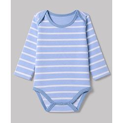 Babyhug 100% Cotton Interlock Knit Full Sleeves Striped Onesies With Car Print Pack of 3 - White, Light Blue & Beige