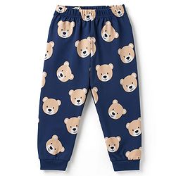 Babyhug 100% Cotton Knit Half Sleeves T-Shirt & Pyjama Night Suit Bear & Text Print -Navy