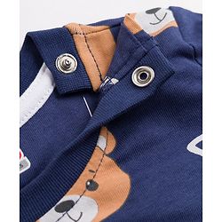 Babyhug Cotton Knit Full Sleeves T-Shirt & Pyjama Co-ords Night Suit With Teddy Bear Print - Navy Blue