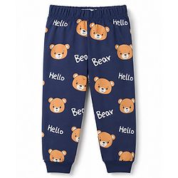 Babyhug Cotton Knit Full Sleeves T-Shirt & Pyjama Co-ords Night Suit With Teddy Bear Print - Navy Blue