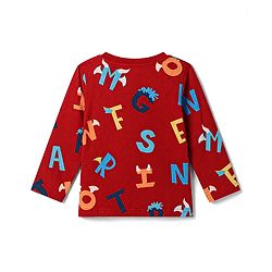 Babyhug 100% Cotton Knit Full Sleeves Alphabet Printed Co-Ords T-Shirt & Pyjama Night Suit - Dark Red