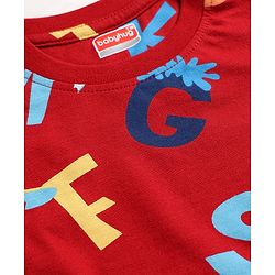 Babyhug 100% Cotton Knit Full Sleeves Alphabet Printed Co-Ords T-Shirt & Pyjama Night Suit - Dark Red