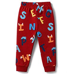 Babyhug 100% Cotton Knit Full Sleeves Alphabet Printed Co-Ords T-Shirt & Pyjama Night Suit - Dark Red