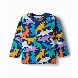 Babyhug 100% Cotton Knit Full Sleeves T-Shirt & Pyjama Night Suit With Dino Print - Navy