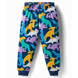Babyhug 100% Cotton Knit Full Sleeves T-Shirt & Pyjama Night Suit With Dino Print - Navy