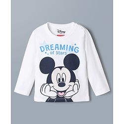 Babyhug Disney 100% Cotton Single Jersey Knit Full Sleeves T-Shirt & Pajama Night Suit with Mickey Mouse Graphic Print - Light Blue & White