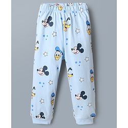 Babyhug Disney 100% Cotton Single Jersey Knit Full Sleeves T-Shirt & Pajama Night Suit with Mickey Mouse Graphic Print - Light Blue & White