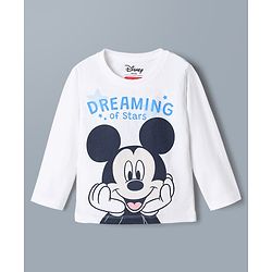 Babyhug Disney 100% Cotton Single Jersey Knit Full Sleeves T-Shirt & Pajama Night Suit with Mickey Mouse Graphic Print - Light Blue & White