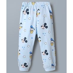 Babyhug Disney 100% Cotton Single Jersey Knit Full Sleeves T-Shirt & Pajama Night Suit with Mickey Mouse Graphic Print - Light Blue & White