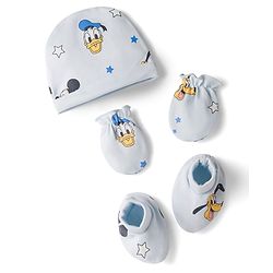 Babyhug Disney Interlock Knit Cap, Mitten & Booties Set With Mickey Mouse Graphics Light Blue - Diameter 15 cm