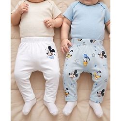 Babyhug Disney 100% Cotton Knit Full Length Diaper Leggings With Micky Mouse Graphic - Multicolor
