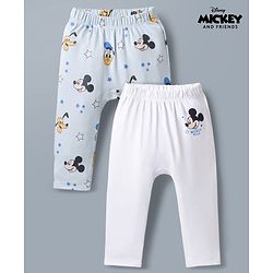 Babyhug Disney 100% Cotton Knit Full Length Diaper Leggings With Micky Mouse Graphic - Multicolor