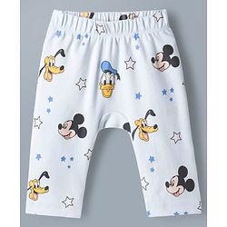 Babyhug Disney 100% Cotton Knit Full Length Diaper Leggings With Micky Mouse Graphic - Multicolor