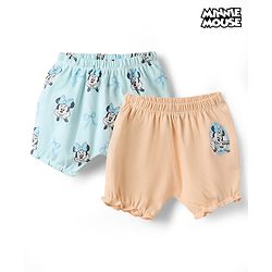 Babyhug Disney Single Jersey Knit Mid Thigh Bloomers with Minnie Mouse Character Print Pack of 2 - Peach