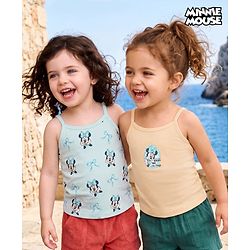 Babyhug Disney Single Jersey Knit Sleeveless Slips With Minnie Mouse Graphic Pack of 2 - Light Blue & Peach