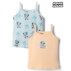 Babyhug Disney Single Jersey Knit Sleeveless Slips With Minnie Mouse Graphic Pack of 2 - Light Blue & Peach