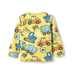 Babyhug Cotton Knit Full Sleeves T-Shirt & Pyjama Co-Ord Night Suit With JCB Print - Yellow