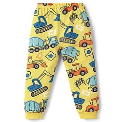 Babyhug Cotton Knit Full Sleeves T-Shirt & Pyjama Co-Ord Night Suit With JCB Print - Yellow