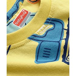 Babyhug Cotton Knit Full Sleeves T-Shirt & Pyjama Co-Ord Night Suit With JCB Print - Yellow