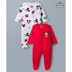 Babyhug Disney Full Sleeves Footed Sleepsuits With Mickey Mouse Graphics Pack of 2 - Multicolor