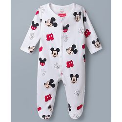 Babyhug Disney Full Sleeves Footed Sleepsuits With Mickey Mouse Graphics Pack of 2 - Multicolor