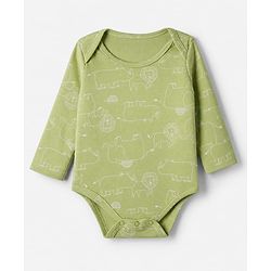 Babyhug 100% Cotton Interlock Knit Full Sleeves Striped Onesies With Animal Print Pack of 3 - Green, Red & Beige