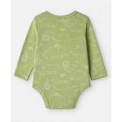Babyhug 100% Cotton Interlock Knit Full Sleeves Striped Onesies With Animal Print Pack of 3 - Green, Red & Beige