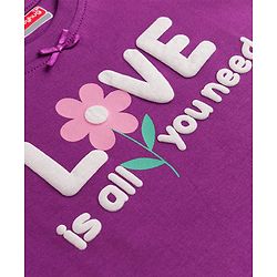 Babyhug 100% Cotton Knit Half Sleeves Floral & Text Printed T-Shirt & Pyjama Night Suit - Purple