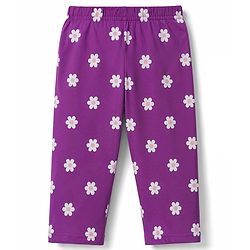 Babyhug 100% Cotton Knit Half Sleeves Floral & Text Printed T-Shirt & Pyjama Night Suit - Purple