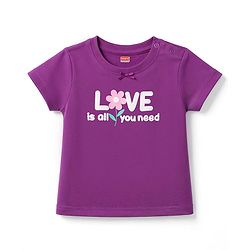 Babyhug 100% Cotton Knit Half Sleeves Floral & Text Printed T-Shirt & Pyjama Night Suit - Purple