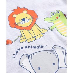 Babyhug 100% Cotton Knit Full Sleeves T-Shirt & Striped Pyjama Night Suit With Animal Print - Navy / Grey